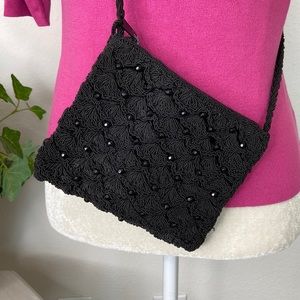Crocheted and Beaded Black Bag